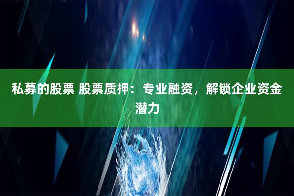 私募的股票 股票质押：专业融资，解锁企业资金潜力