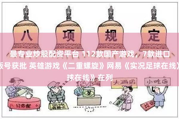 最专业炒股配资平台 112款国产游戏，7款进口游戏版号获批 英雄游戏《二重螺旋》网易《实况足球在线》在列